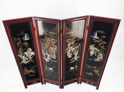 Lacquered Wood Mother of Pearl Chinese Oriental 4 Panel Room Divider Screen