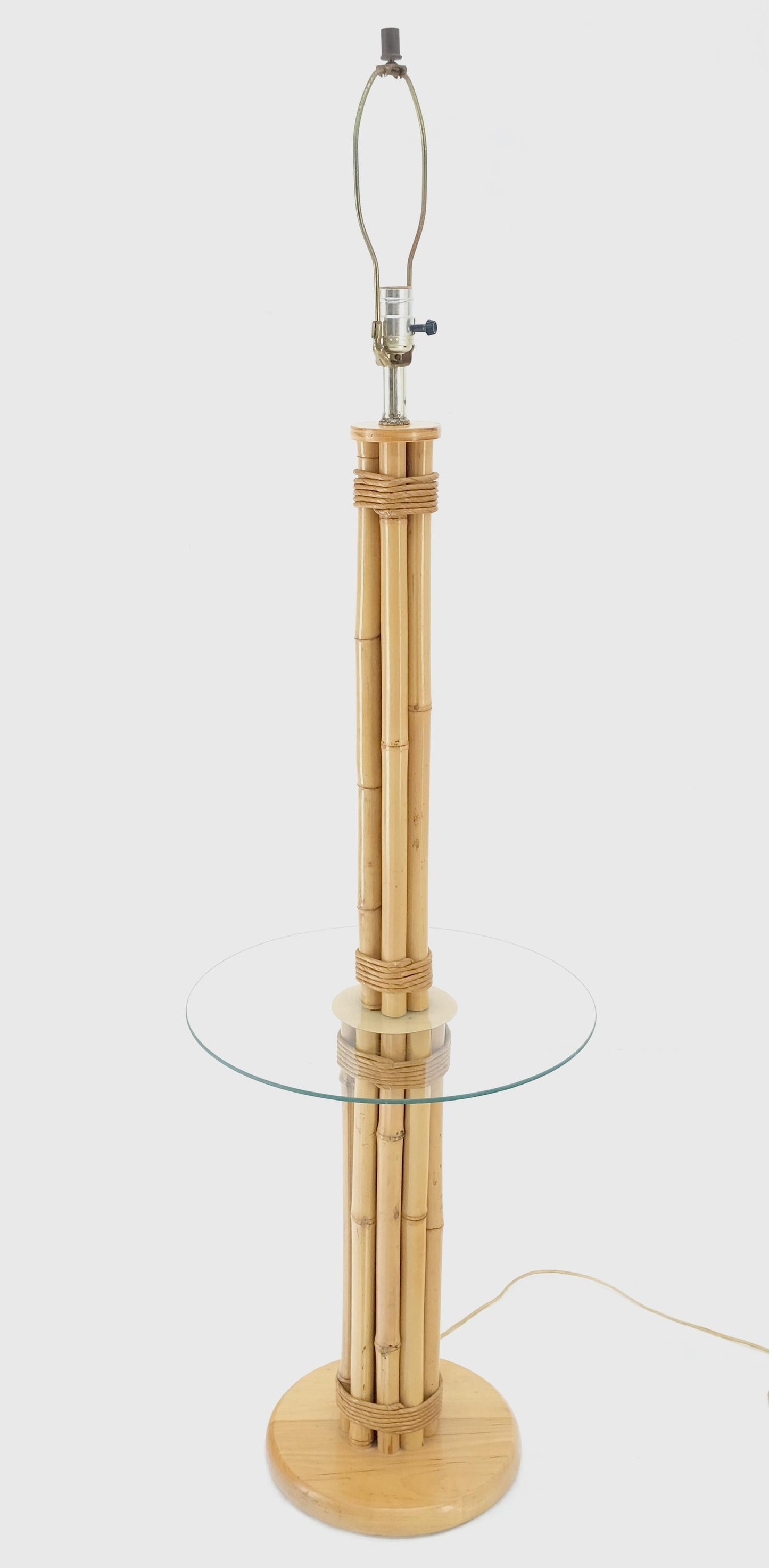 EstablishedLines Vintage MCM 1970s Bamboo Base Integrated Glass Top Round Table Floor Lamp MINT!