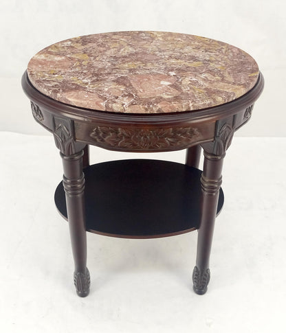 EstablishedLines Fine Carved Solid Mahogany Marble Oval Marble Top Stand Pedestal Lamp Table MINT