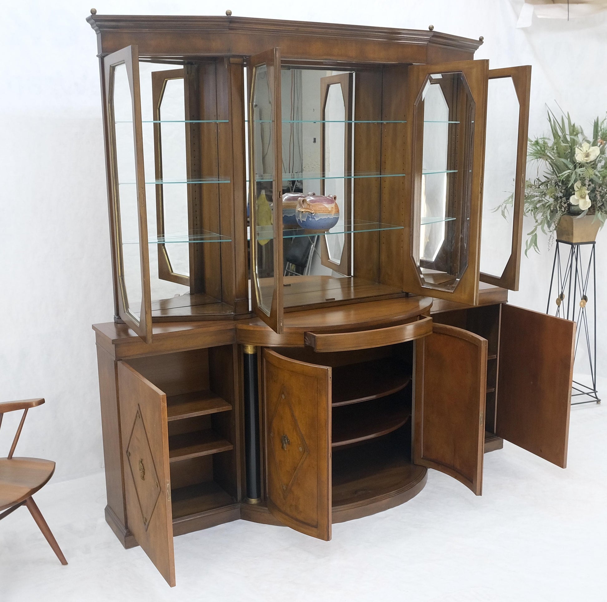 EstablishedLines Grosfeld House Demi Lune Shape Front 2 Part Beveled Glass Doors Breakfront MINT