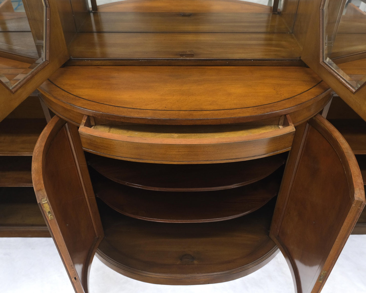 EstablishedLines Grosfeld House Demi Lune Shape Front 2 Part Beveled Glass Doors Breakfront MINT