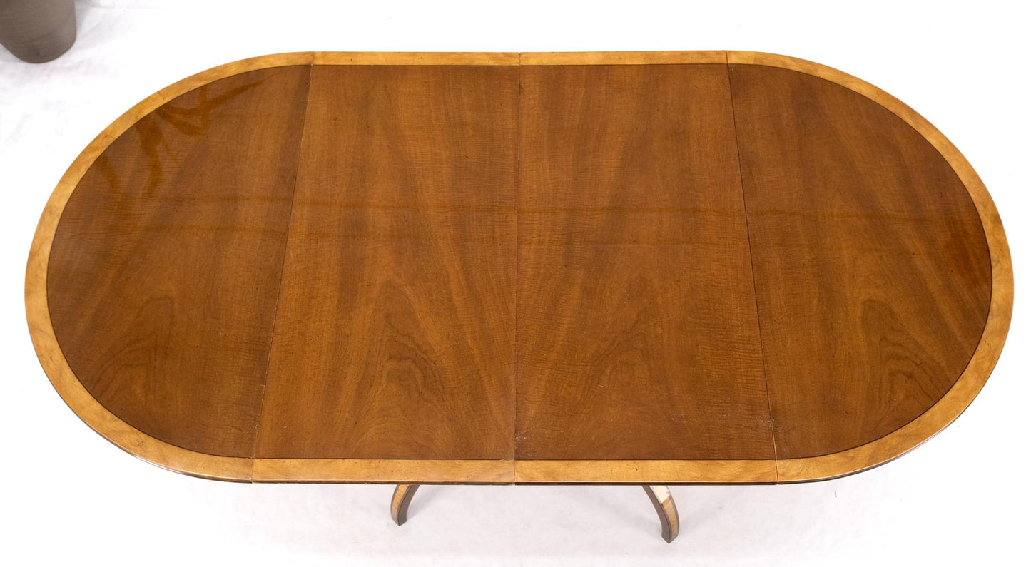 EstablishedLines Charak Lacquered Mahogany Banded Round Dining Table w/ 2 Leaves Inlaid Legs Mint