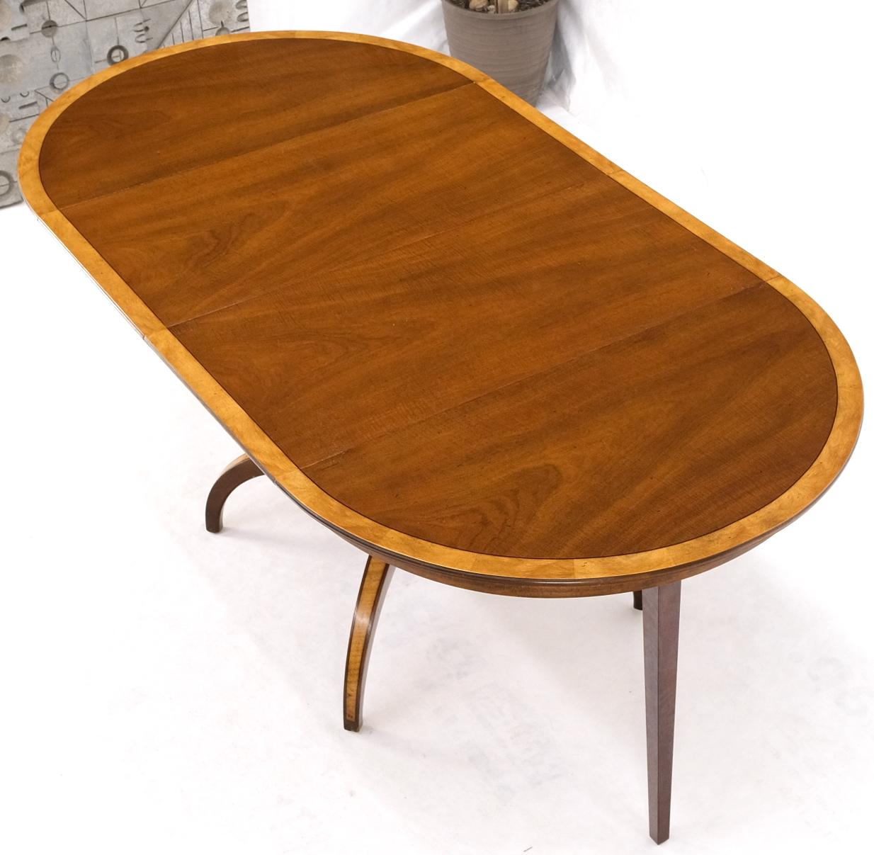 EstablishedLines Charak Lacquered Mahogany Banded Round Dining Table w/ 2 Leaves Inlaid Legs Mint