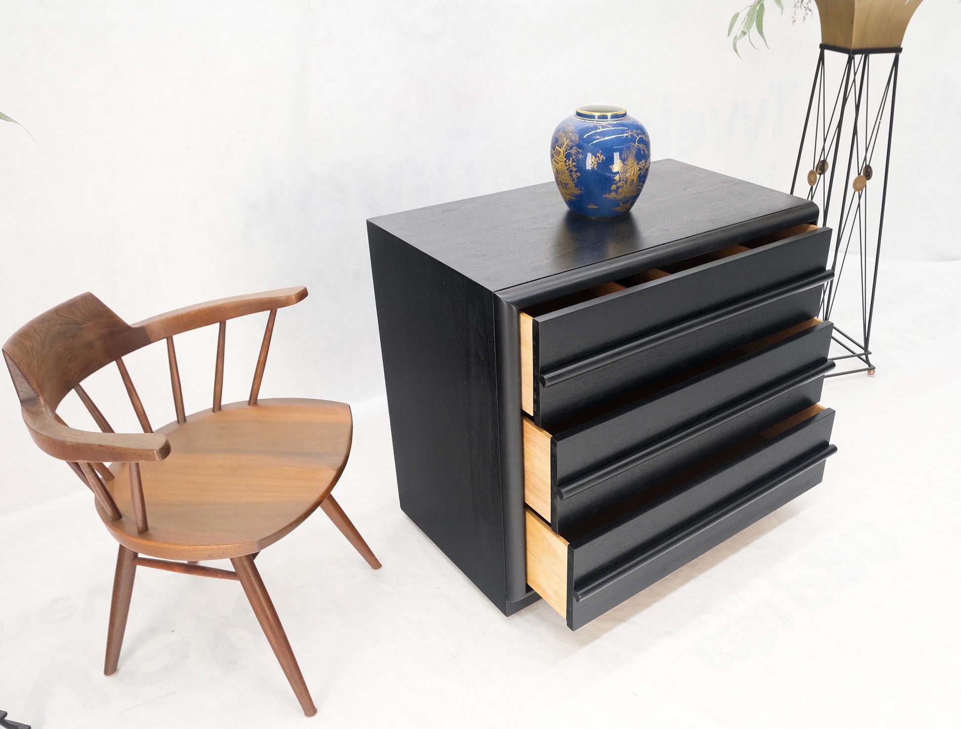 Gibbings Widdicomb Ebonized Black Lacquer 3 Drawers Bachelor Chest Dresser Mint!