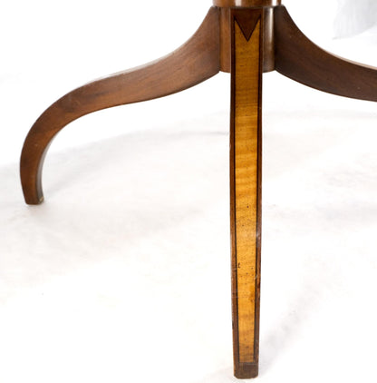 EstablishedLines Charak Lacquered Mahogany Banded Round Dining Table w/ 2 Leaves Inlaid Legs Mint