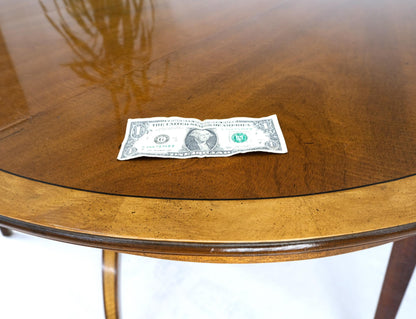 EstablishedLines Charak Lacquered Mahogany Banded Round Dining Table w/ 2 Leaves Inlaid Legs Mint