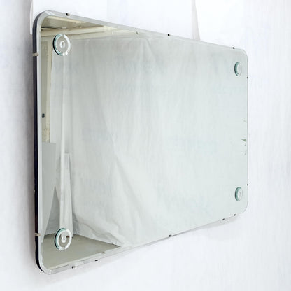 EstablishedLines Swedish 1950's Beveled Rectangle Rounded Corners Decorative Rosettes Wall Mirror