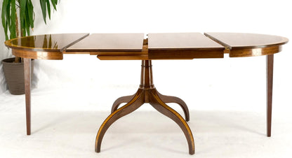 EstablishedLines Charak Lacquered Mahogany Banded Round Dining Table w/ 2 Leaves Inlaid Legs Mint