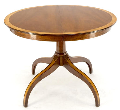 EstablishedLines Charak Lacquered Mahogany Banded Round Dining Table w/ 2 Leaves Inlaid Legs Mint