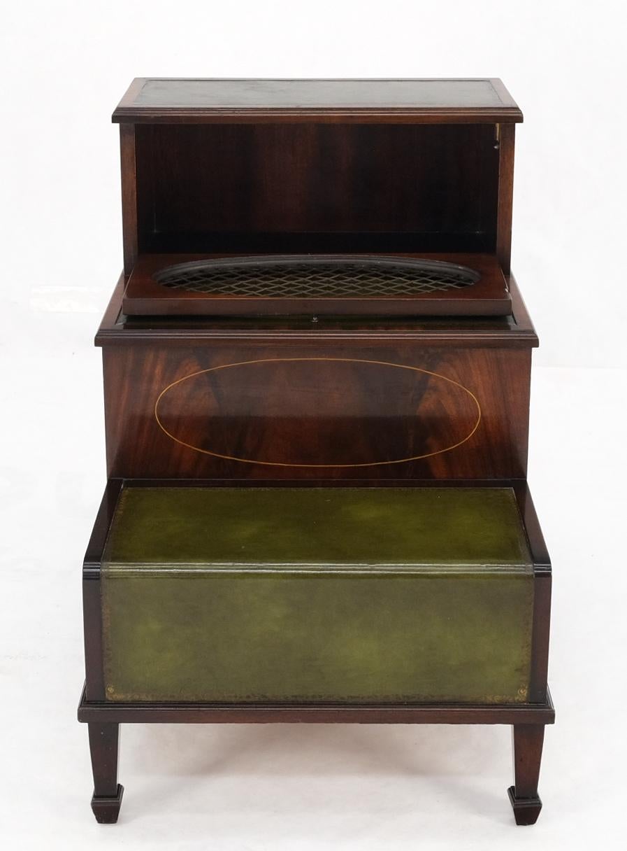 EstablishedLines English Green Leather & Mahogany Step Side End Table Stand Cabinet Bookcase