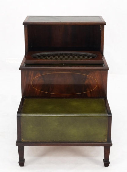 EstablishedLines English Green Leather & Mahogany Step Side End Table Stand Cabinet Bookcase