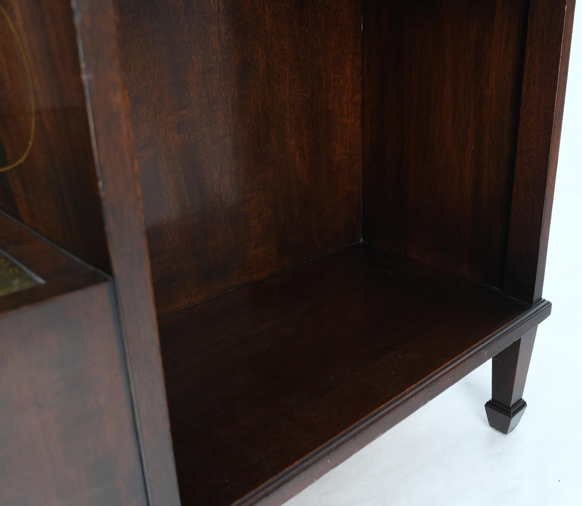 EstablishedLines English Green Leather & Mahogany Step Side End Table Stand Cabinet Bookcase