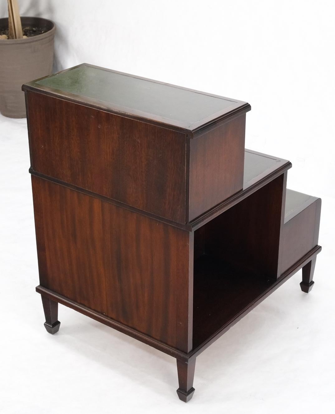 EstablishedLines English Green Leather & Mahogany Step Side End Table Stand Cabinet Bookcase