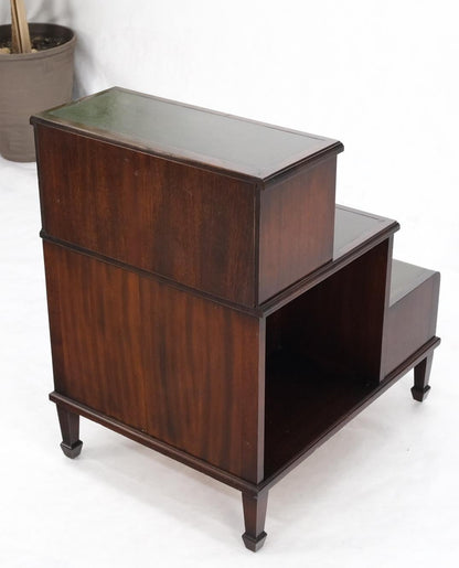 EstablishedLines English Green Leather & Mahogany Step Side End Table Stand Cabinet Bookcase