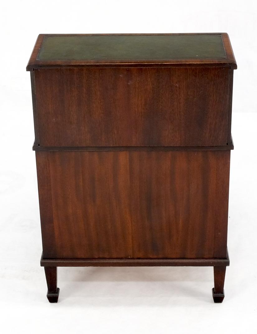 EstablishedLines English Green Leather & Mahogany Step Side End Table Stand Cabinet Bookcase