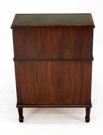 EstablishedLines English Green Leather & Mahogany Step Side End Table Stand Cabinet Bookcase