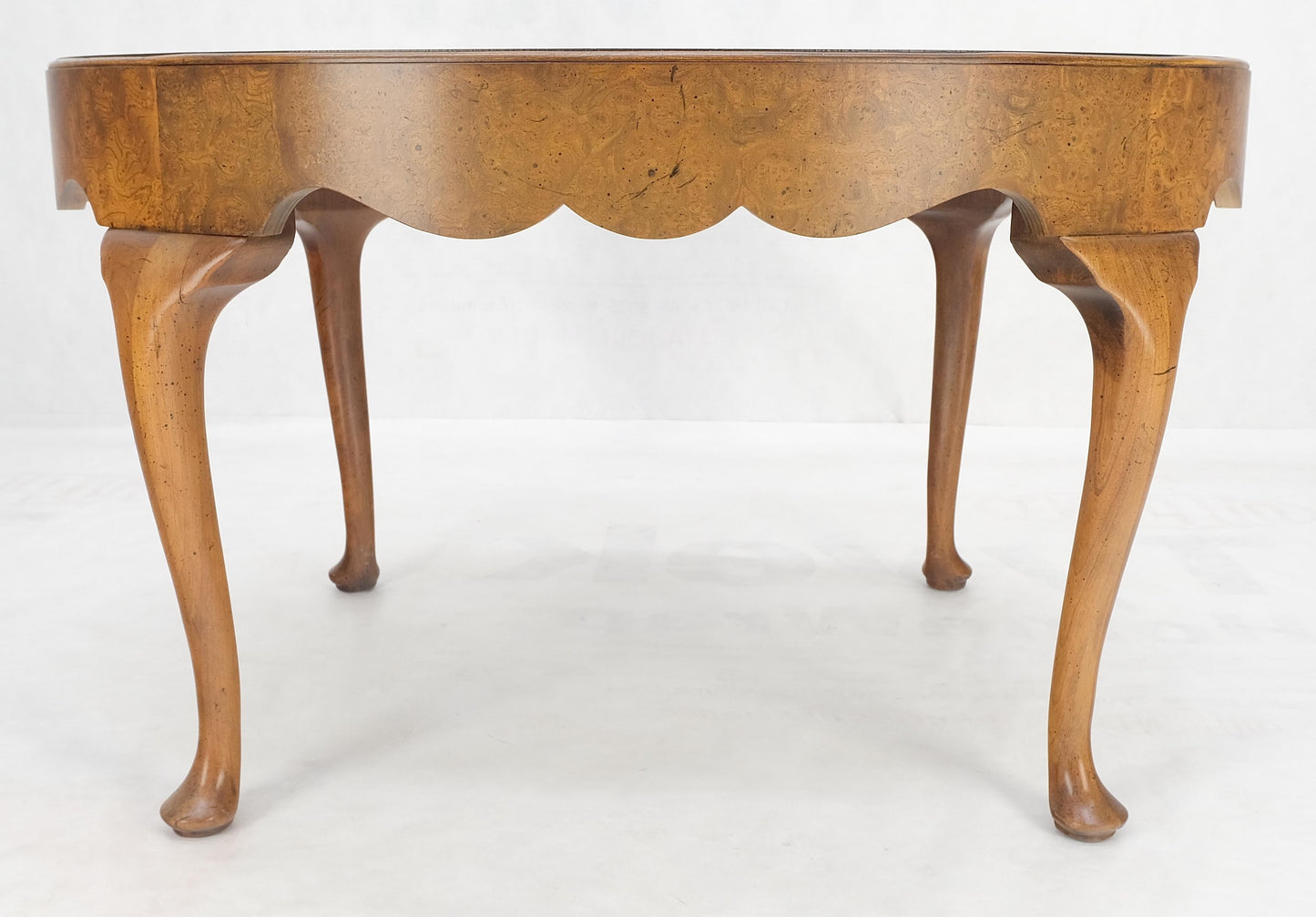 EstablishedLines Baker Oval Walnut Top Burl Base Thick Queen Ann Leg Coffee Side Occasional Table