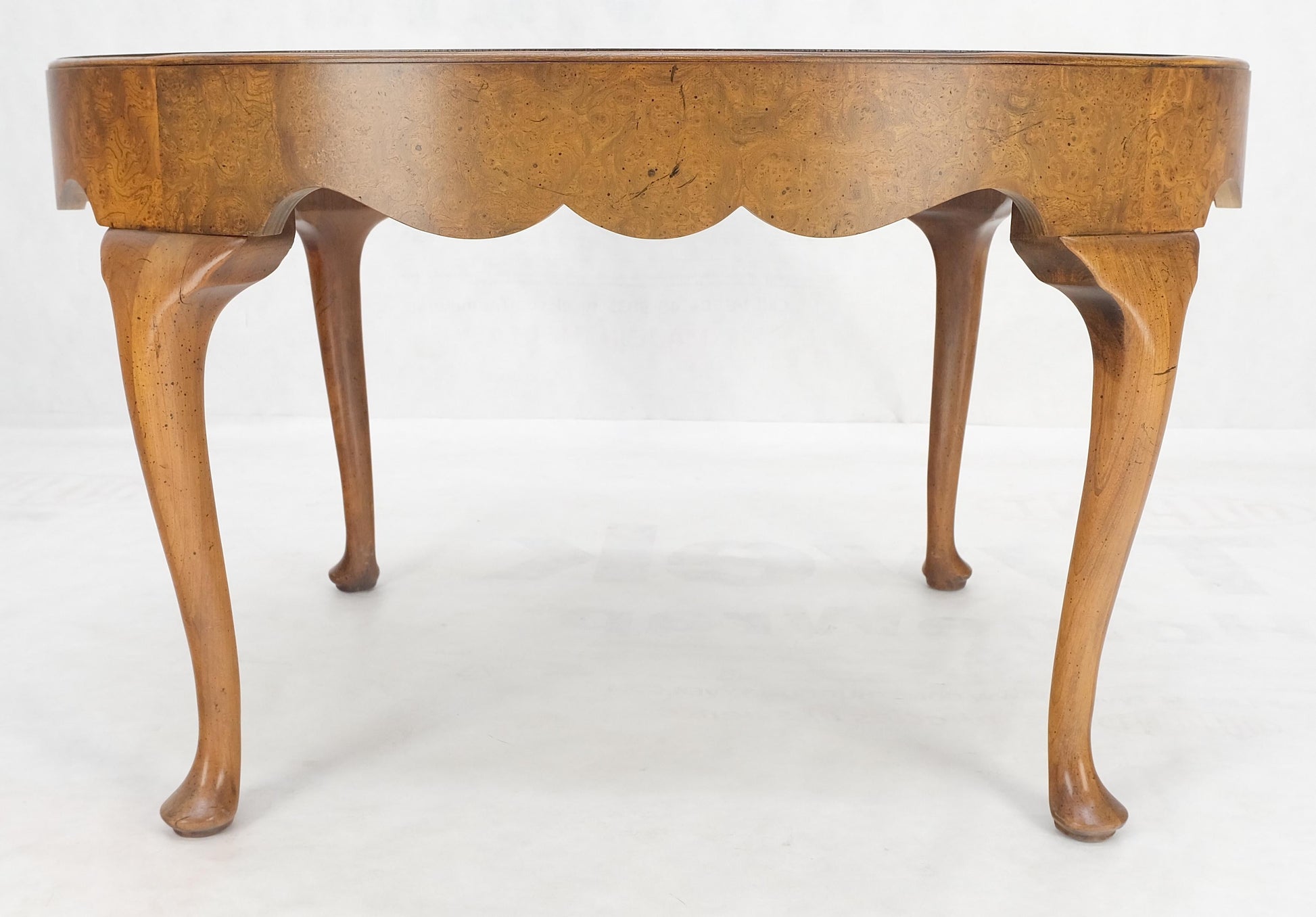 EstablishedLines Baker Oval Walnut Top Burl Base Thick Queen Ann Leg Coffee Side Occasional Table