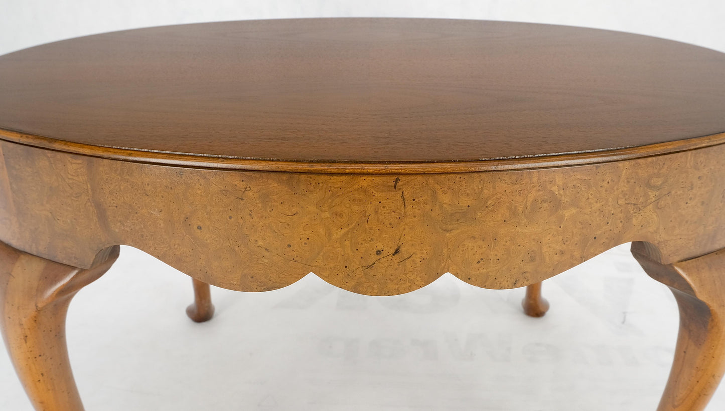 EstablishedLines Baker Oval Walnut Top Burl Base Thick Queen Ann Leg Coffee Side Occasional Table