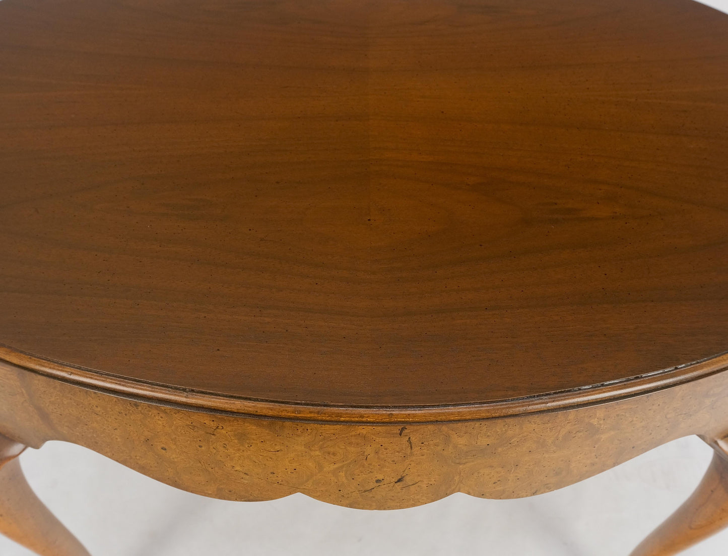 EstablishedLines Baker Oval Walnut Top Burl Base Thick Queen Ann Leg Coffee Side Occasional Table