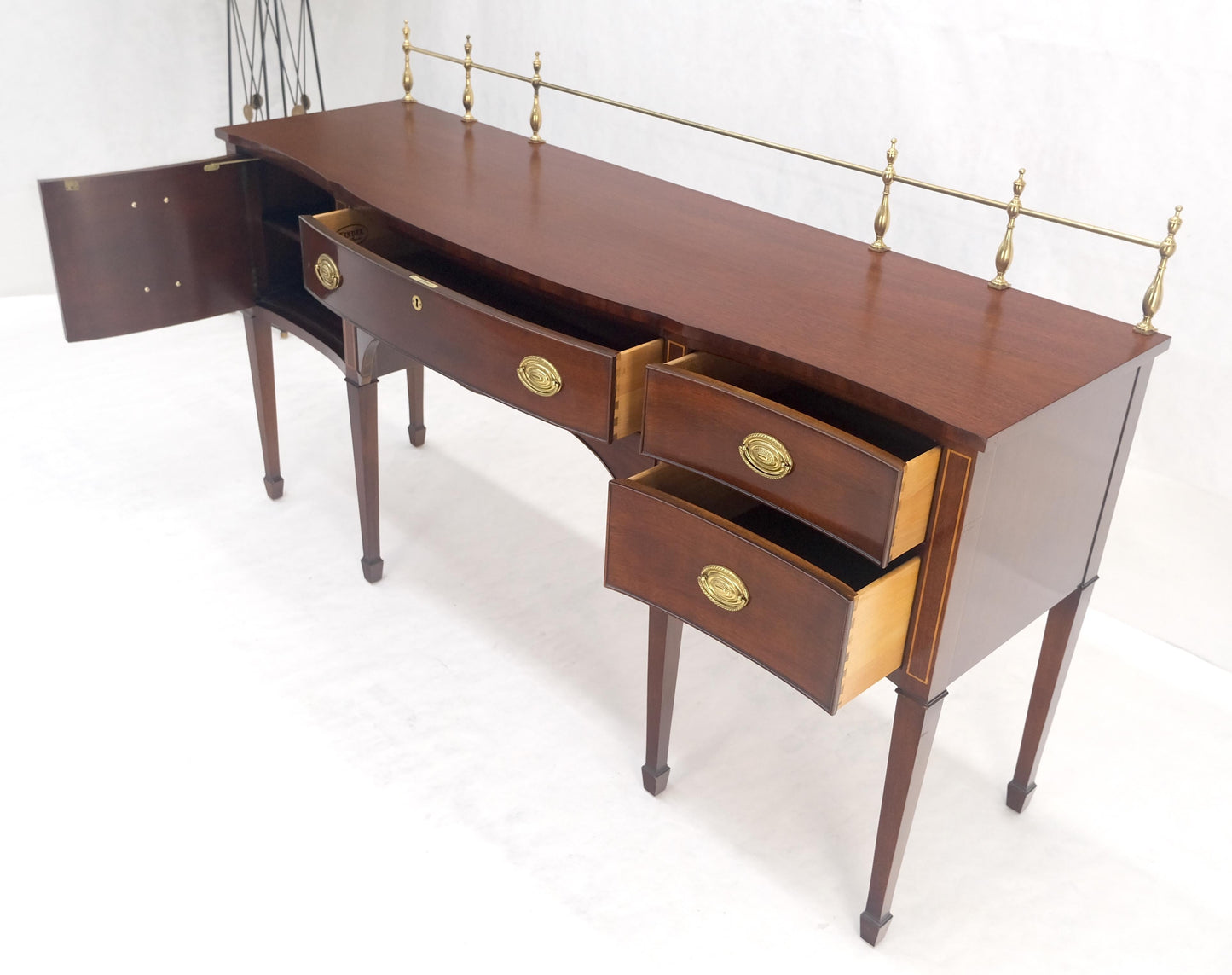 EstablishedLines Kindel Brass Gallery Top 3 Drawers 1 Door Mahogany Federal Style Sideboard MINT
