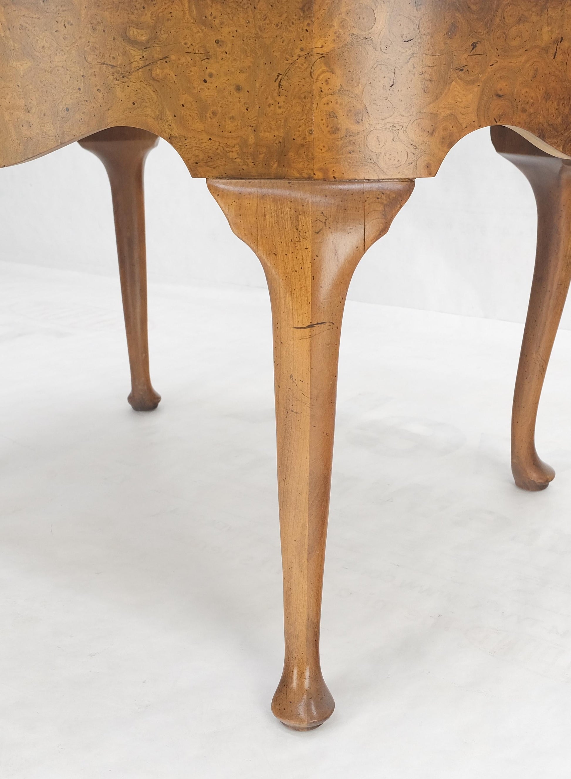 EstablishedLines Baker Oval Walnut Top Burl Base Thick Queen Ann Leg Coffee Side Occasional Table