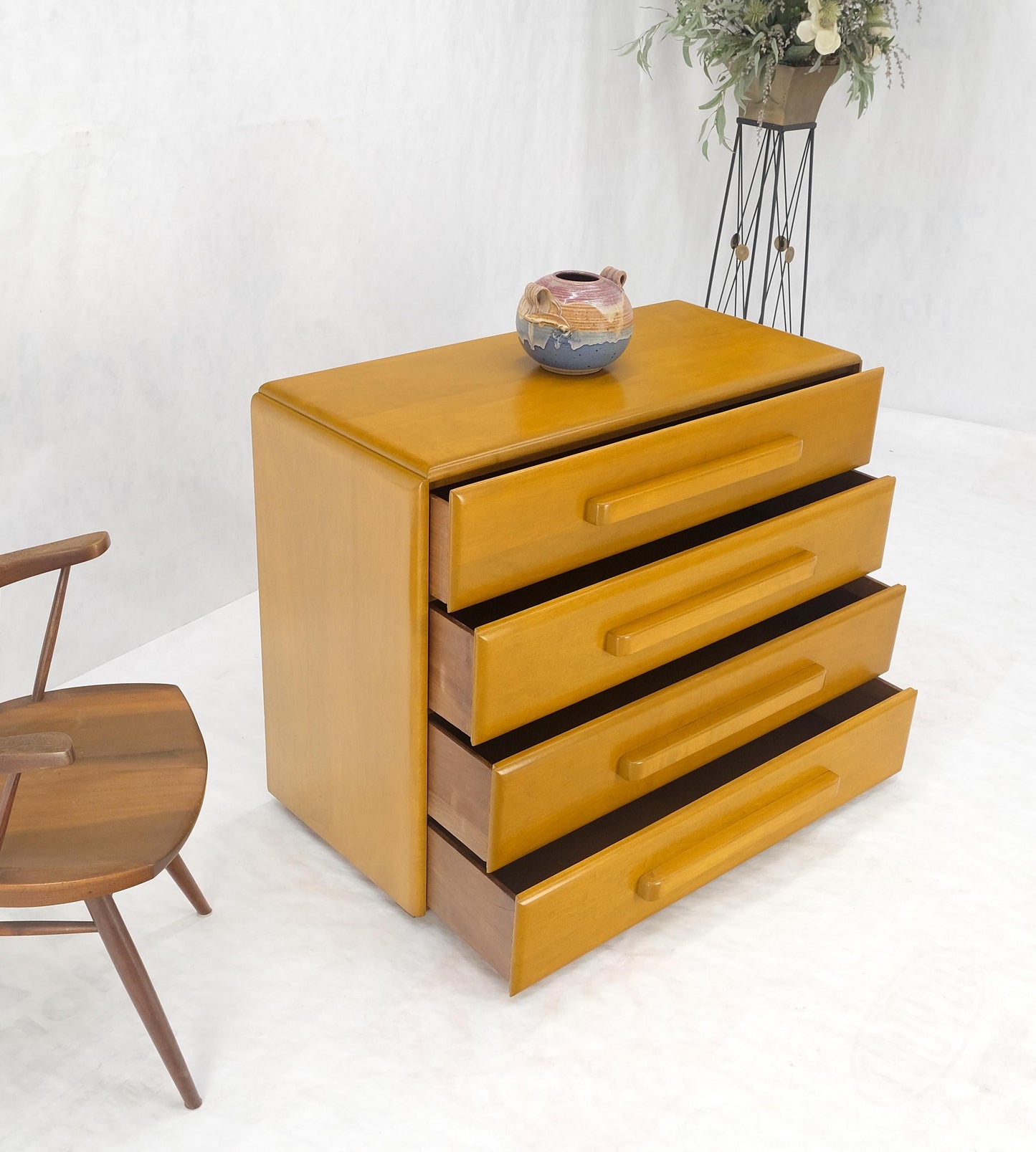 1960 Solid Maple Restored Wrussel Right Conant Ball Solid Maple 4 Drawer Dresser