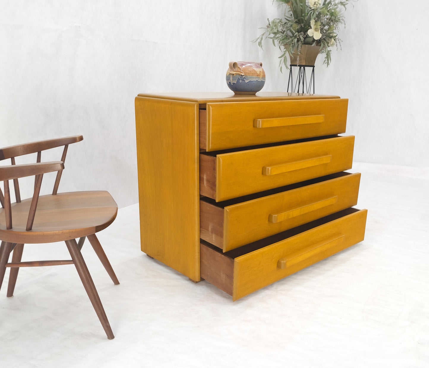 1960 Solid Maple Restored Wrussel Right Conant Ball Solid Maple 4 Drawer Dresser