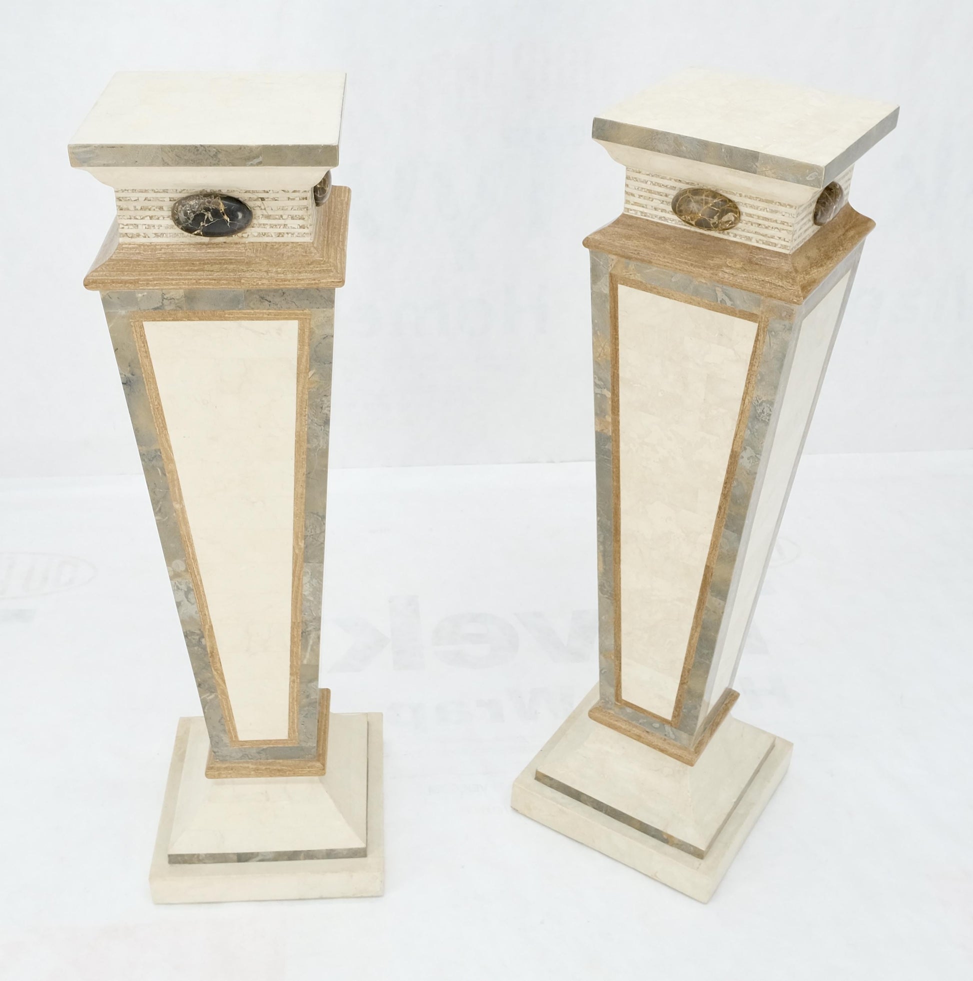 EstablishedLines Pair of Tessellated Marble Tapered Square Obelisk Shape Pedestals Stands MINT!