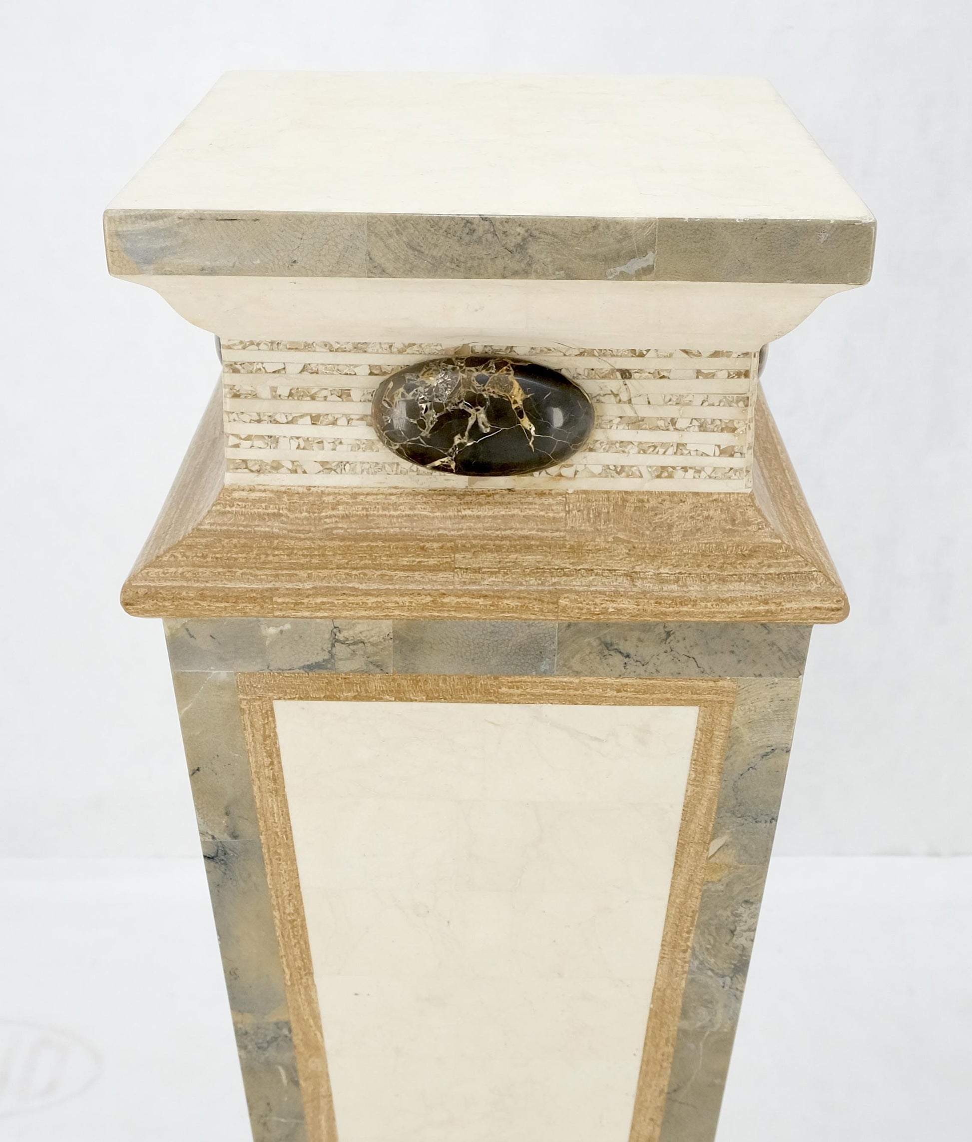 EstablishedLines Pair of Tessellated Marble Tapered Square Obelisk Shape Pedestals Stands MINT!