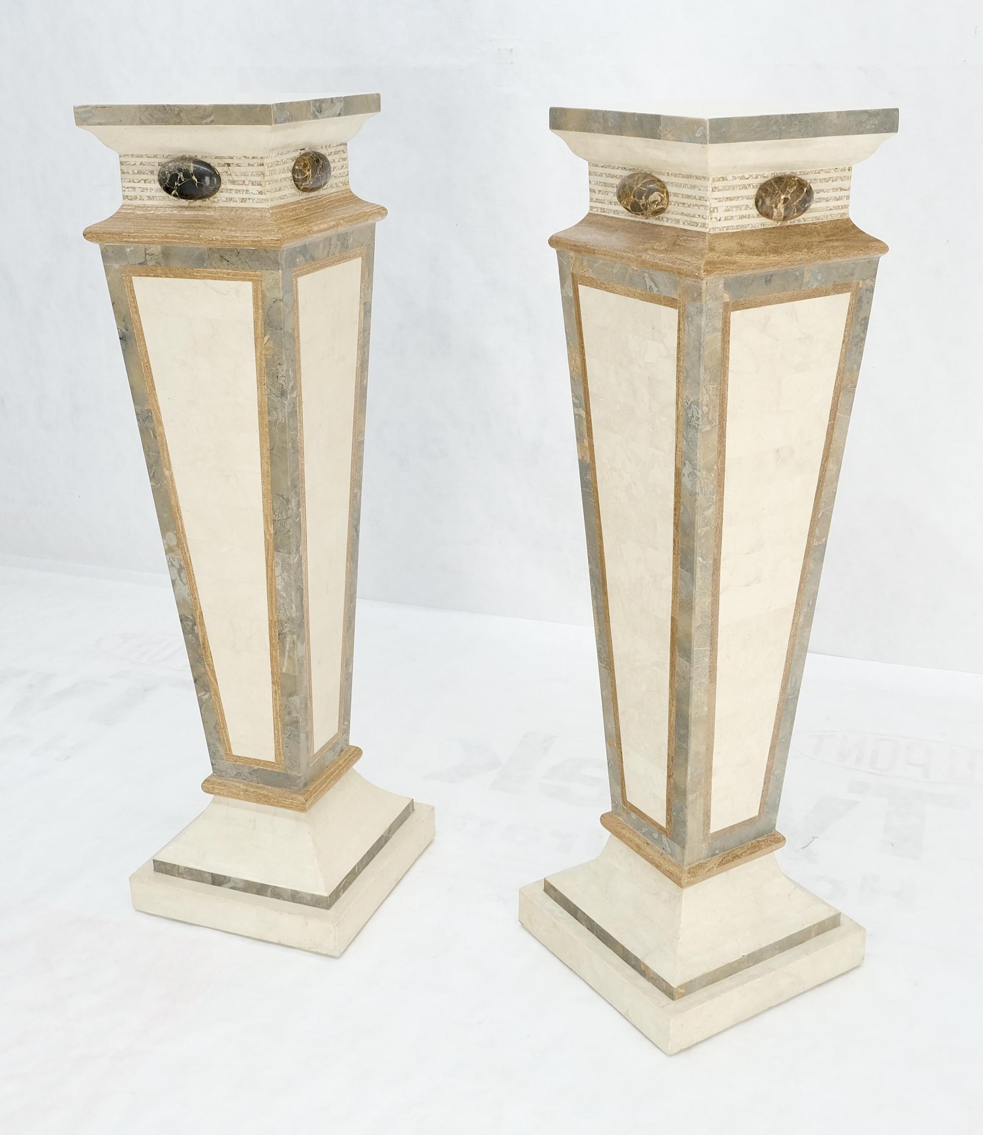 EstablishedLines Pair of Tessellated Marble Tapered Square Obelisk Shape Pedestals Stands MINT!