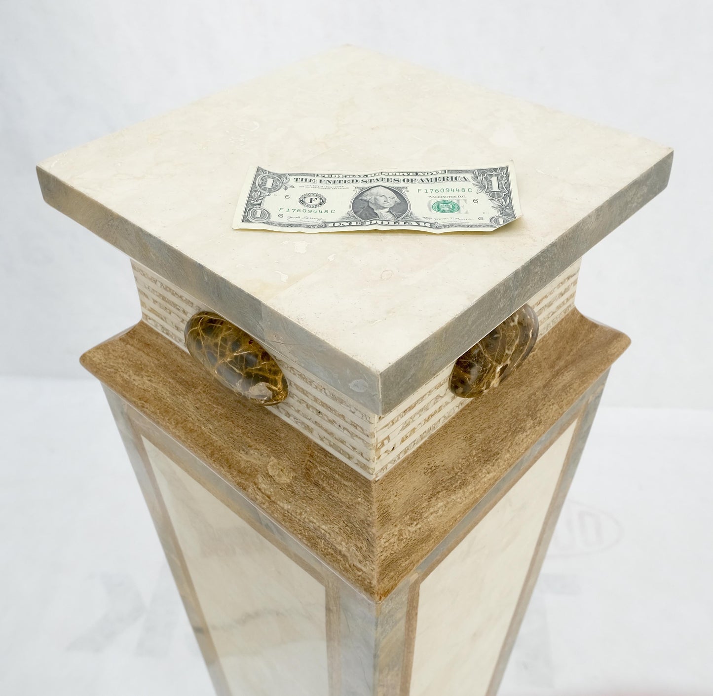 EstablishedLines Pair of Tessellated Marble Tapered Square Obelisk Shape Pedestals Stands MINT!