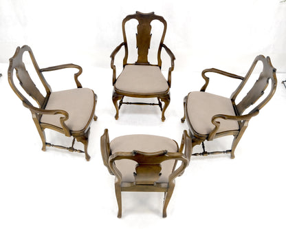 EstablishedLines Set of 4 Cherry Queen Ann New Alcantara  Suede Upholstery Dining Arm Chairs MINT