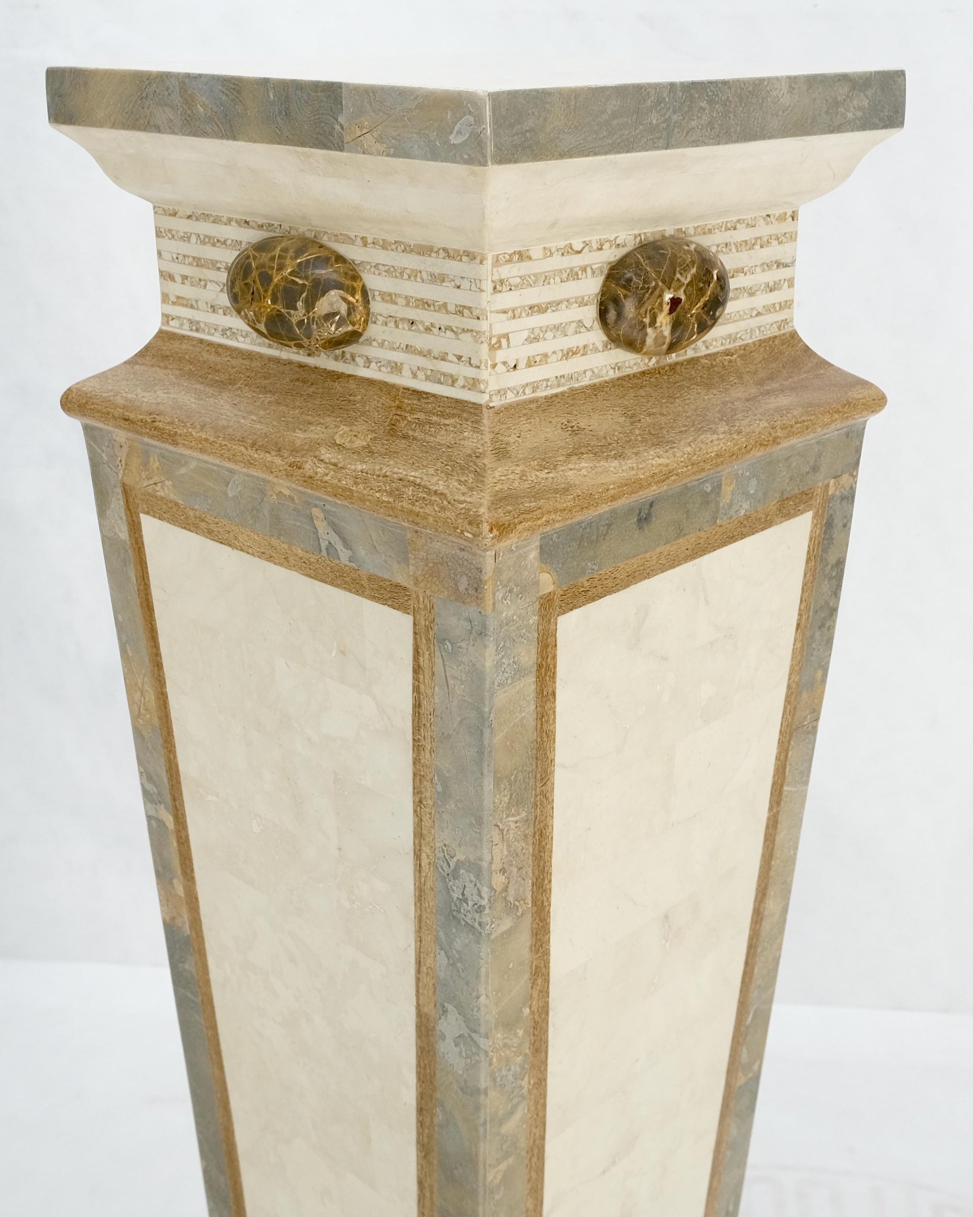 EstablishedLines Pair of Tessellated Marble Tapered Square Obelisk Shape Pedestals Stands MINT!