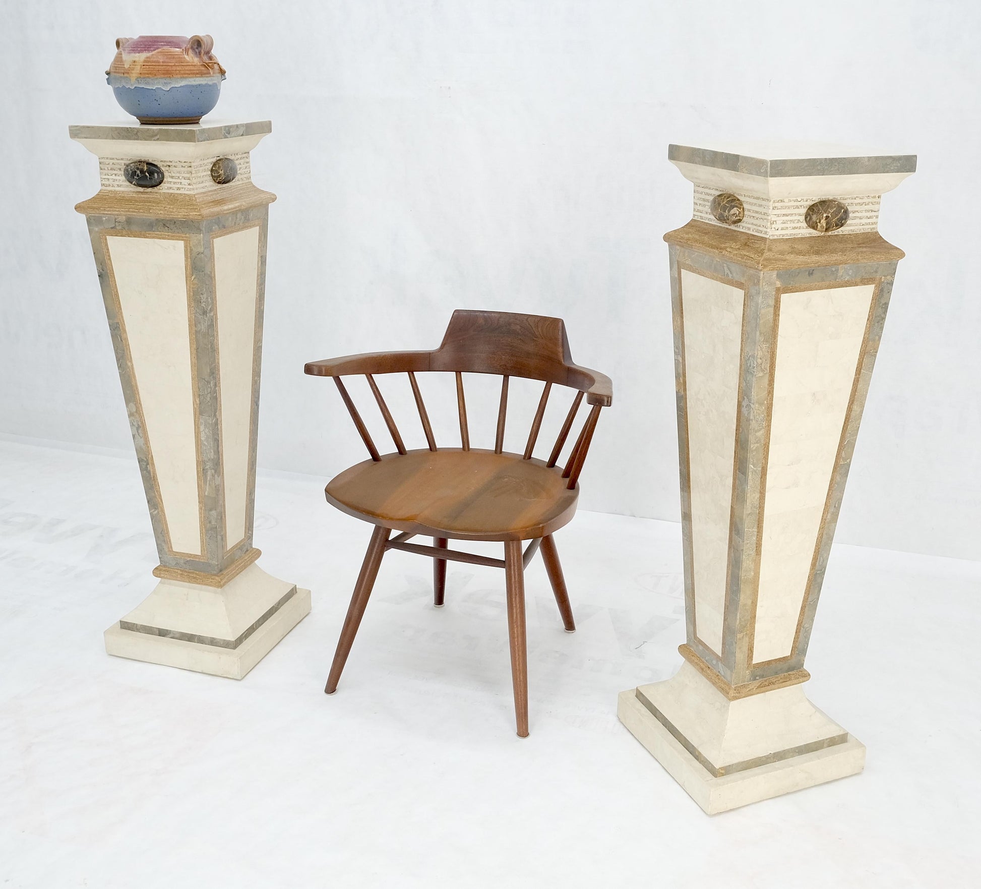 EstablishedLines Pair of Tessellated Marble Tapered Square Obelisk Shape Pedestals Stands MINT!