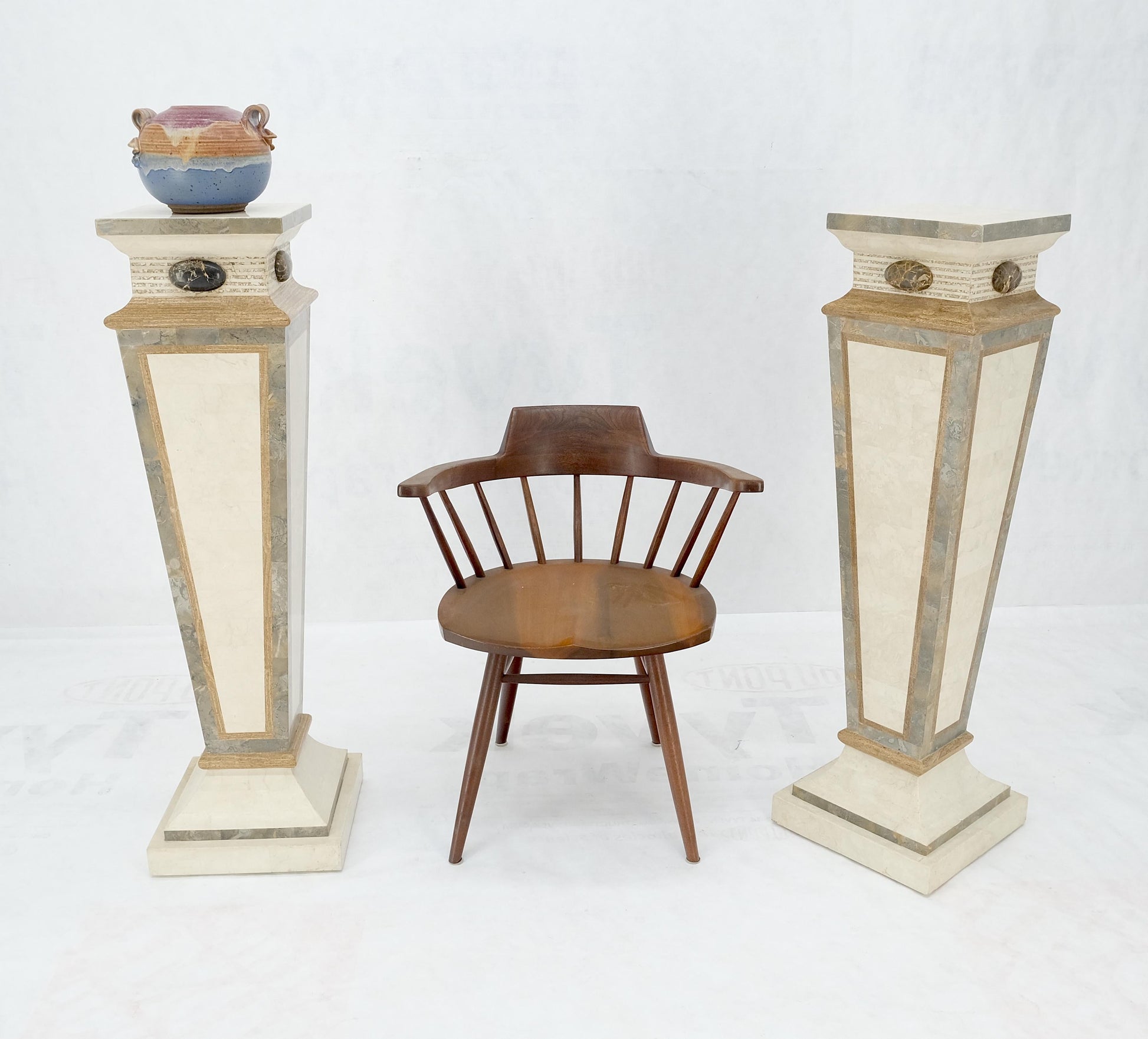 EstablishedLines Pair of Tessellated Marble Tapered Square Obelisk Shape Pedestals Stands MINT!