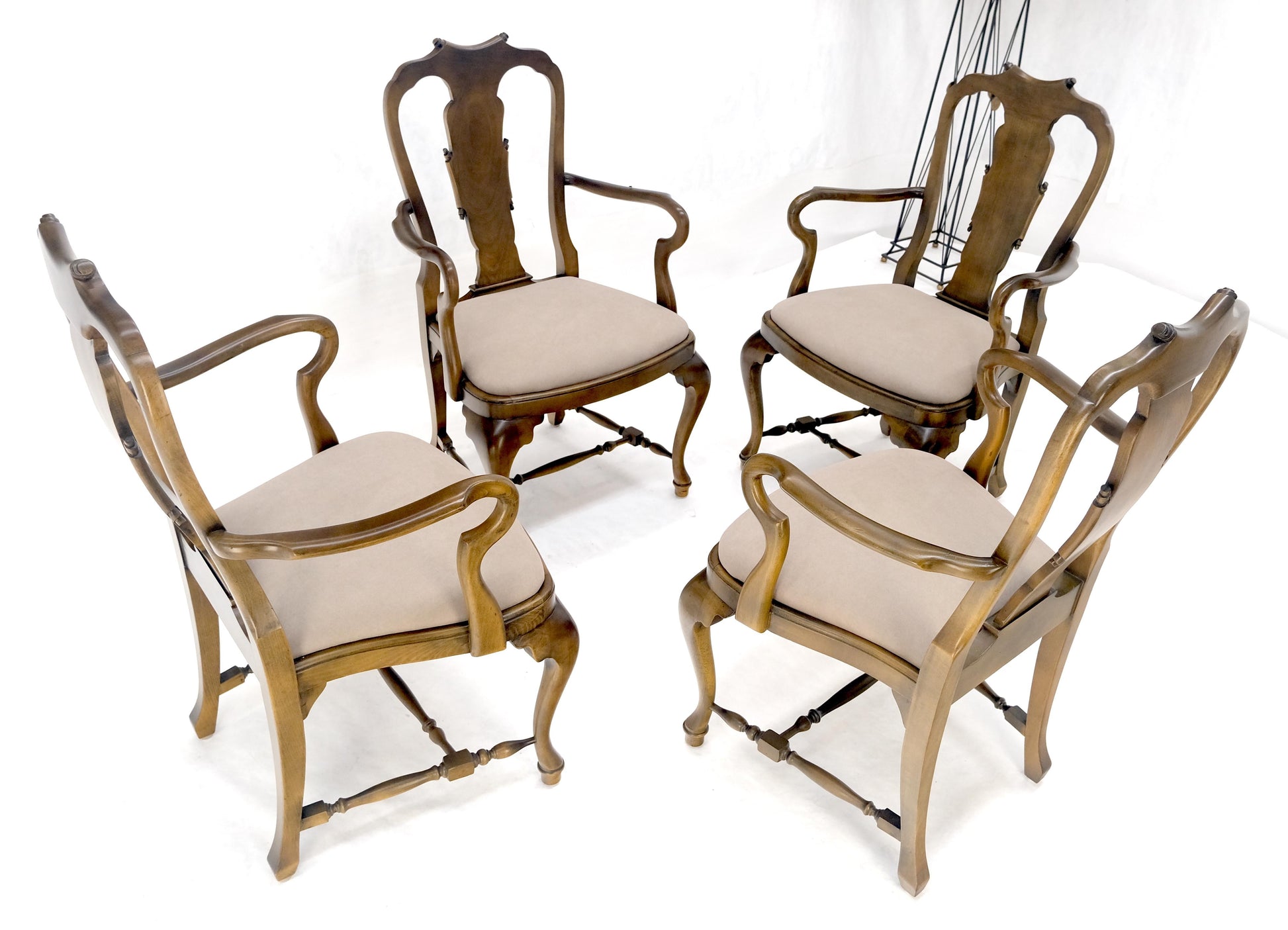 EstablishedLines Set of 4 Cherry Queen Ann New Alcantara  Suede Upholstery Dining Arm Chairs MINT