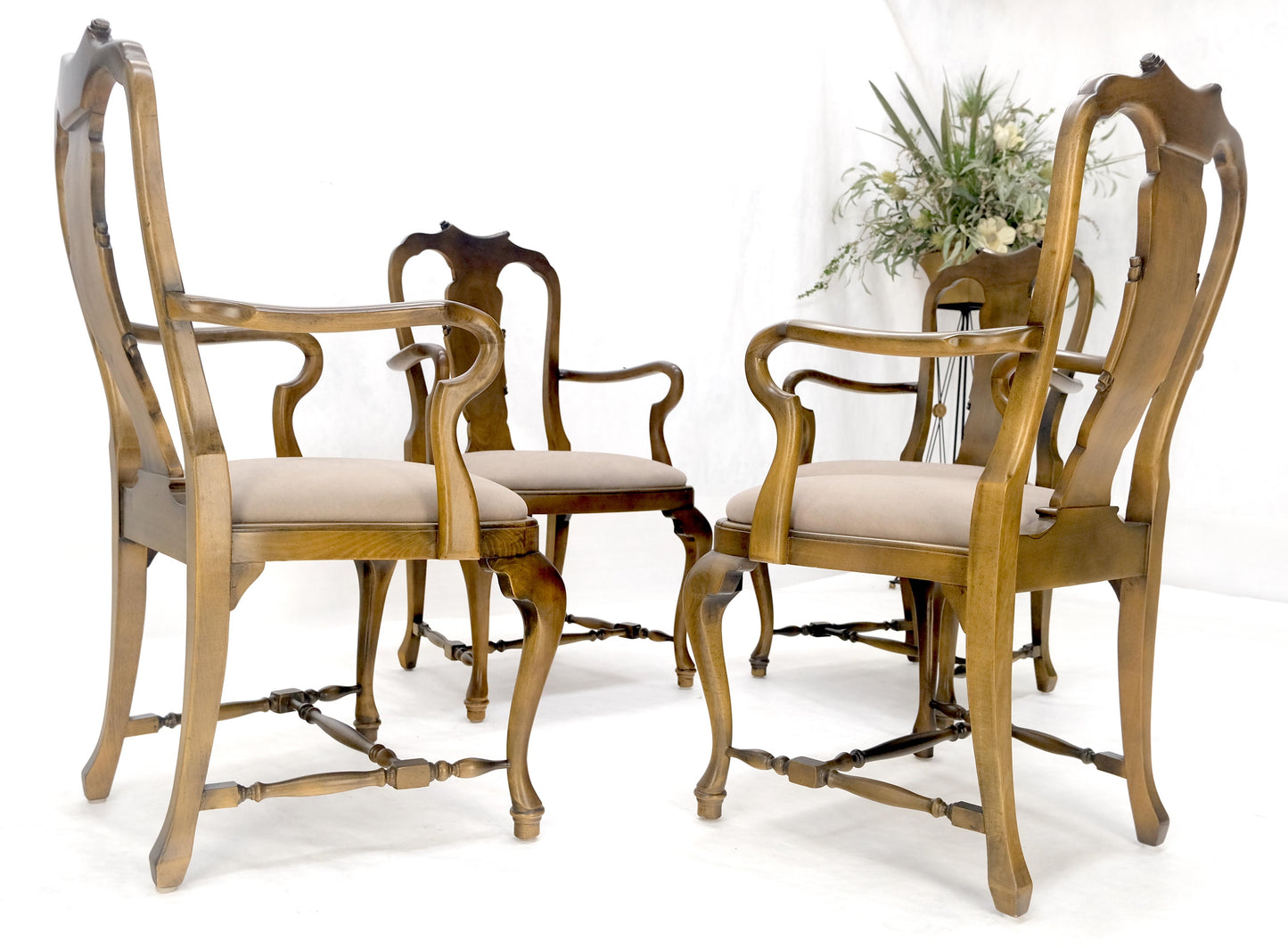 EstablishedLines Set of 4 Cherry Queen Ann New Alcantara  Suede Upholstery Dining Arm Chairs MINT