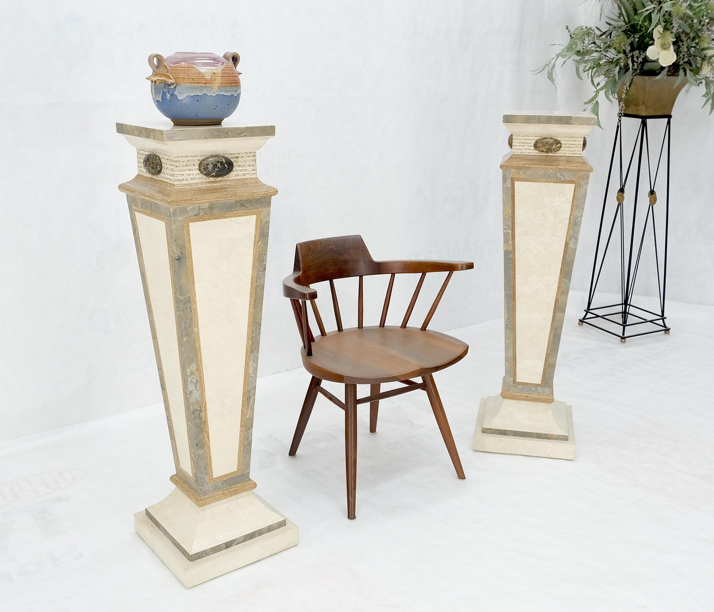 EstablishedLines Pair of Tessellated Marble Tapered Square Obelisk Shape Pedestals Stands MINT!
