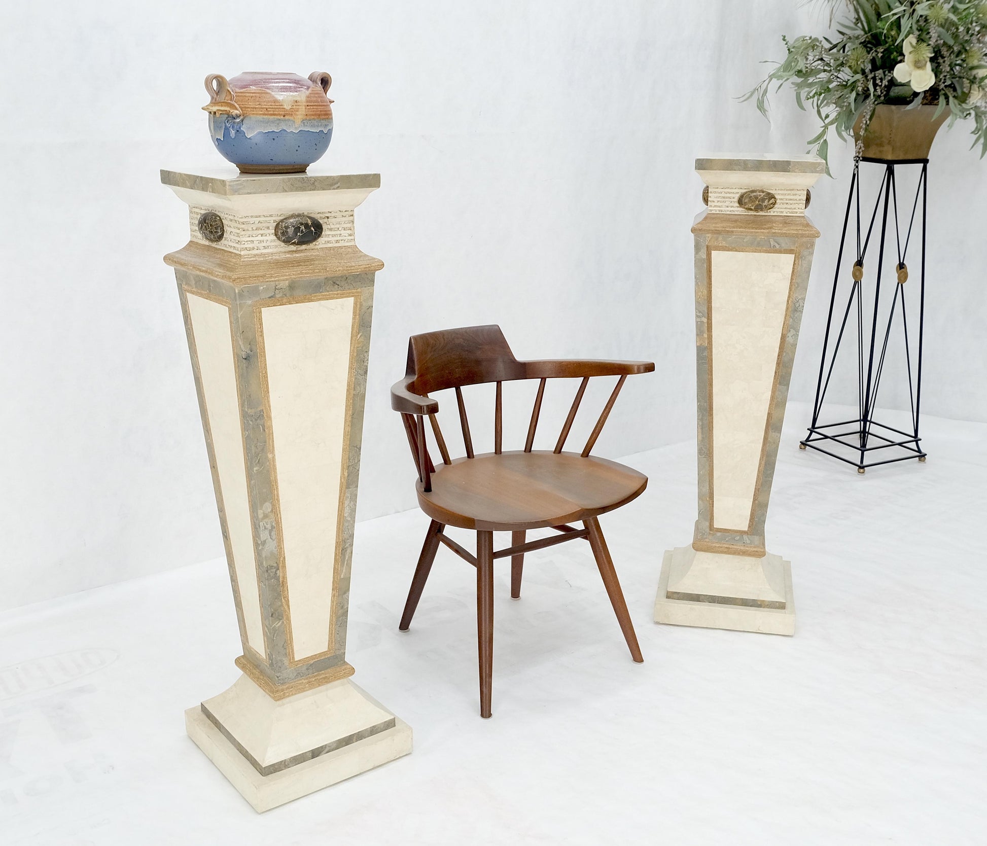 EstablishedLines Pair of Tessellated Marble Tapered Square Obelisk Shape Pedestals Stands MINT!