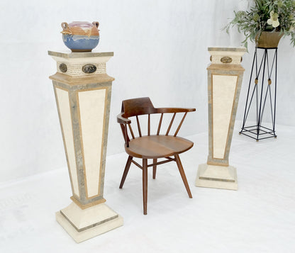 EstablishedLines Pair of Tessellated Marble Tapered Square Obelisk Shape Pedestals Stands MINT!