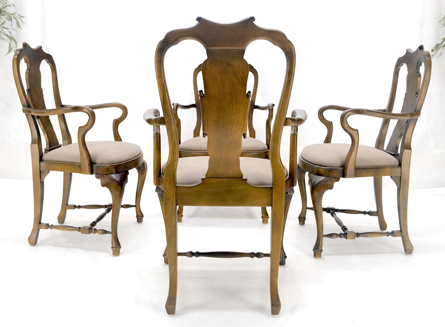 EstablishedLines Set of 4 Cherry Queen Ann New Alcantara  Suede Upholstery Dining Arm Chairs MINT