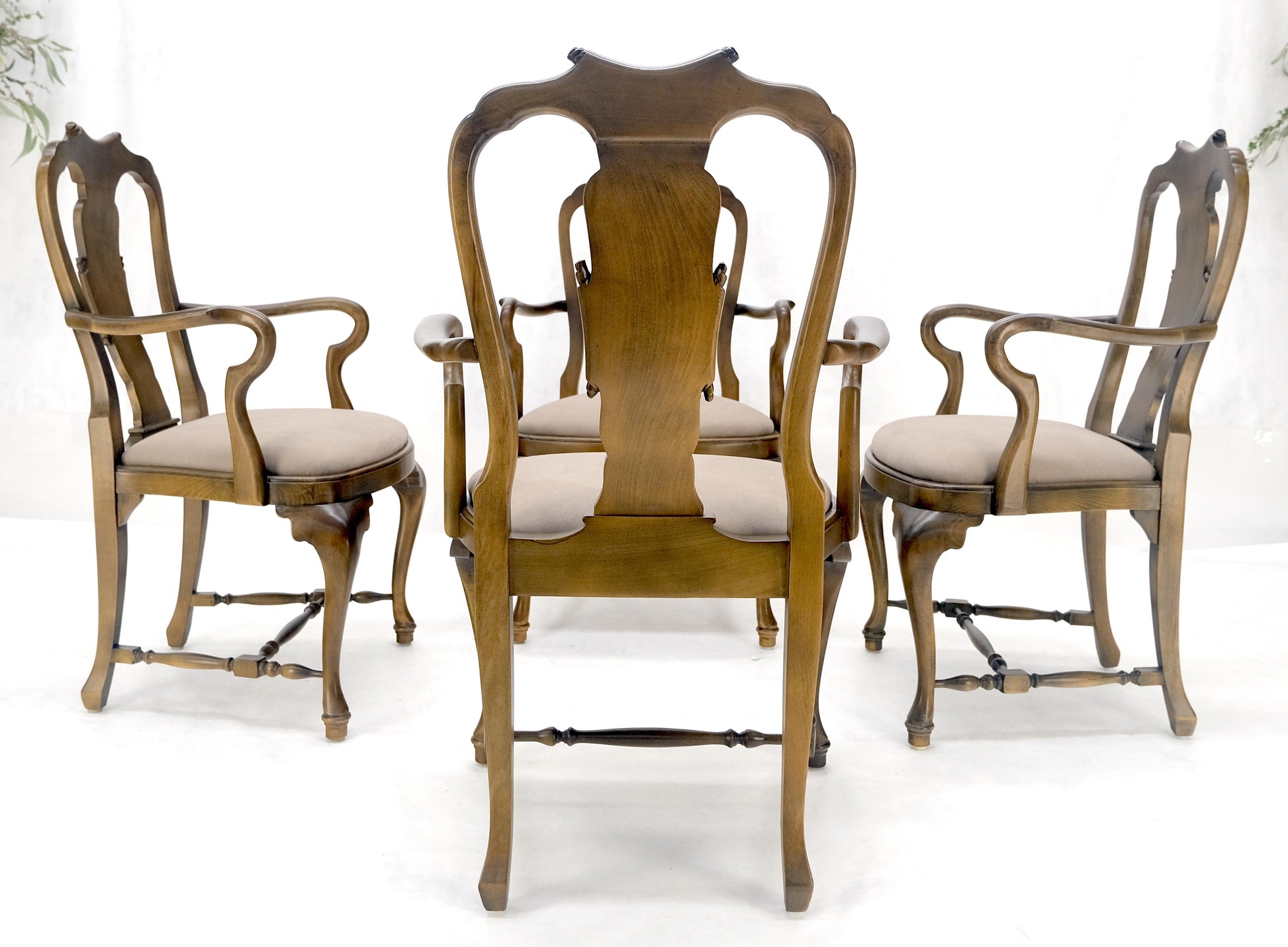 EstablishedLines Set of 4 Cherry Queen Ann New Alcantara  Suede Upholstery Dining Arm Chairs MINT