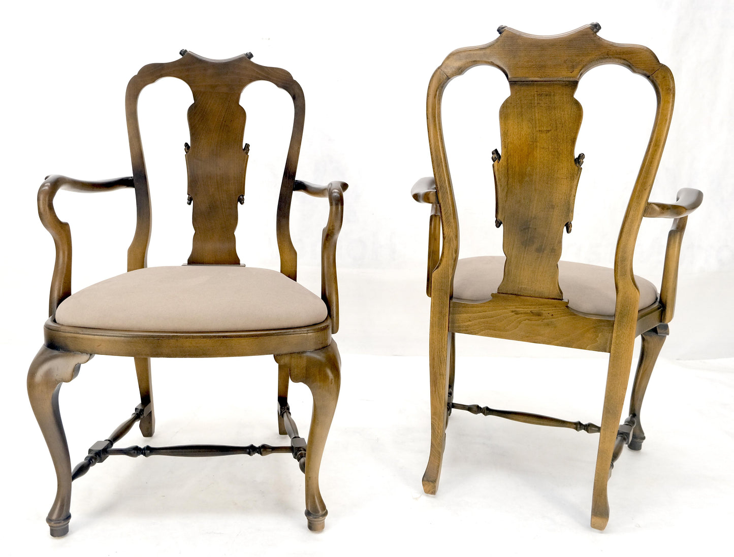 EstablishedLines Set of 4 Cherry Queen Ann New Alcantara  Suede Upholstery Dining Arm Chairs MINT