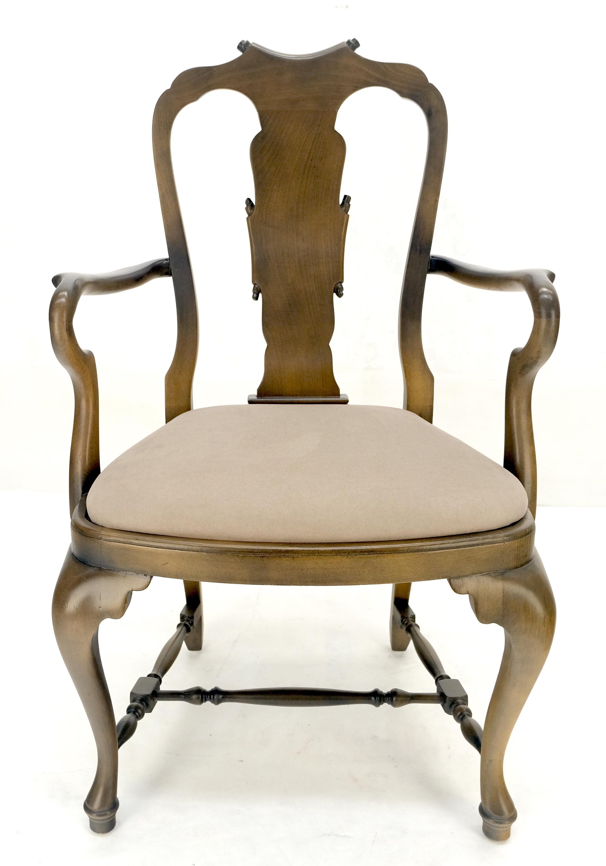 EstablishedLines Set of 4 Cherry Queen Ann New Alcantara  Suede Upholstery Dining Arm Chairs MINT