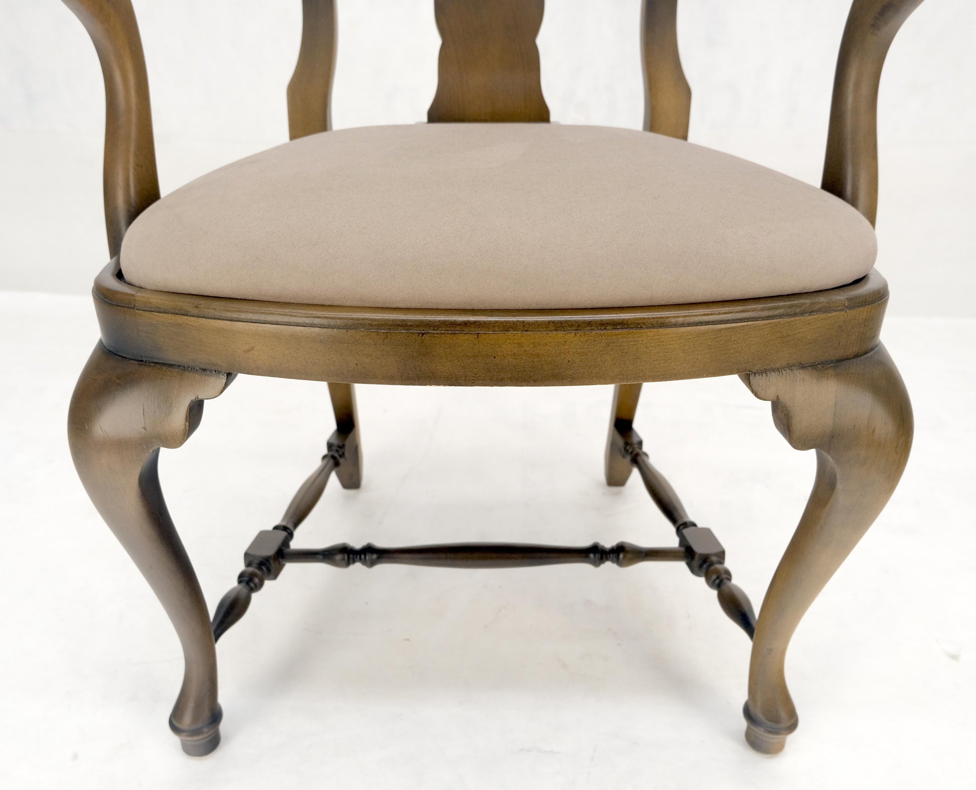 EstablishedLines Set of 4 Cherry Queen Ann New Alcantara  Suede Upholstery Dining Arm Chairs MINT