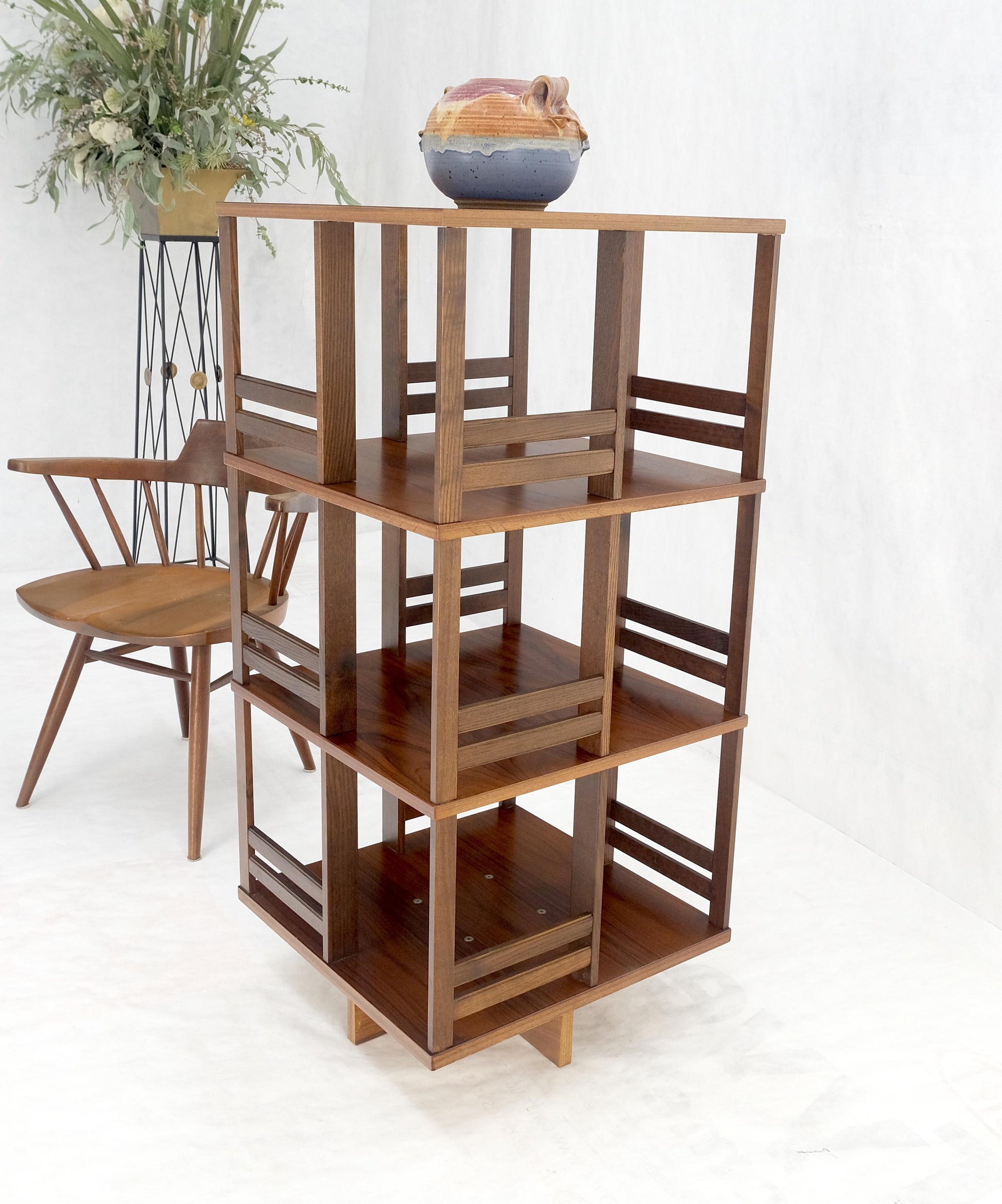 EstablishedLines Danish Mid Century Modern Rosewood Square Revolving Bookcase Shelf MINT!