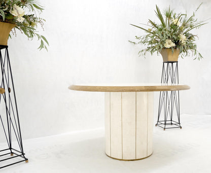 EstablishedLines Round Travertine Tile Brass Inlay Cylinder Base Dining Conference Table Mint!