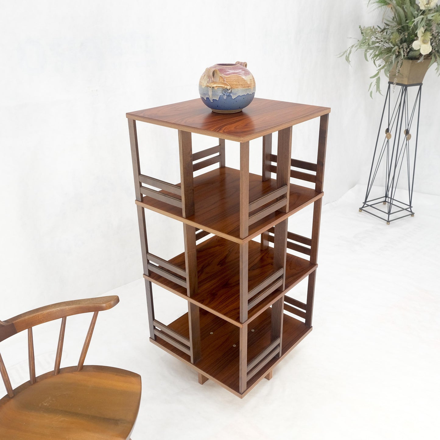 EstablishedLines Danish Mid Century Modern Rosewood Square Revolving Bookcase Shelf MINT!