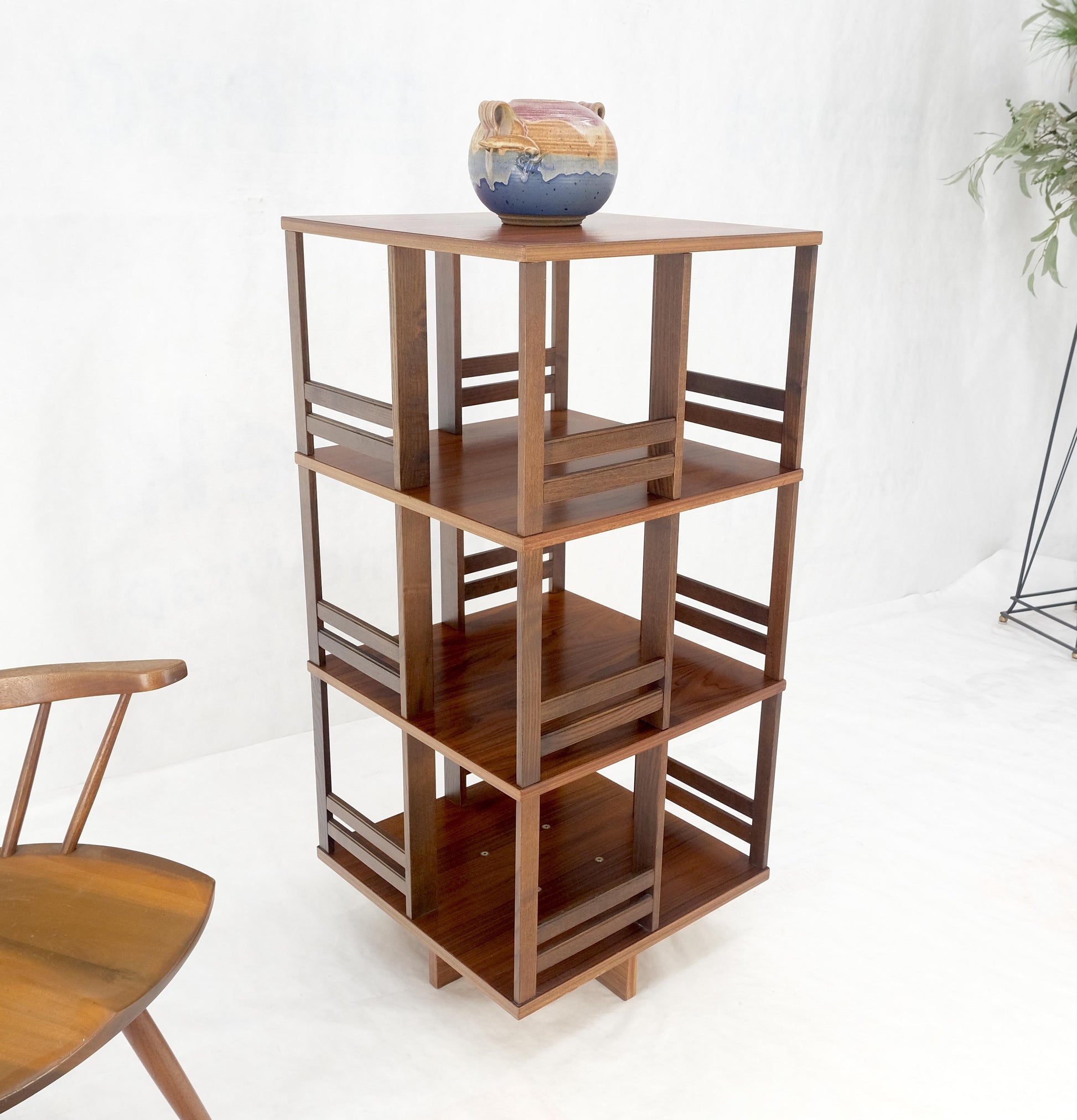 EstablishedLines Danish Mid Century Modern Rosewood Square Revolving Bookcase Shelf MINT!